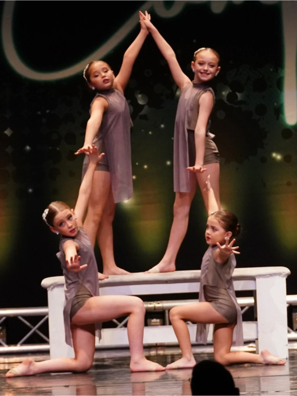 Taupe Contemporary Lyrical Dance Costume – Mesh Overlay Leotard - Picture 3 of 7